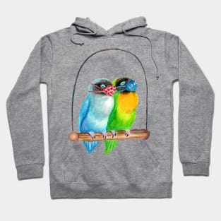 Sleepy Lovebirds Wearing Masks Illustration Hoodie